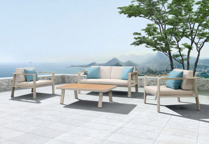 muebles nofi, sofa de 2 plazas y mesa exterior