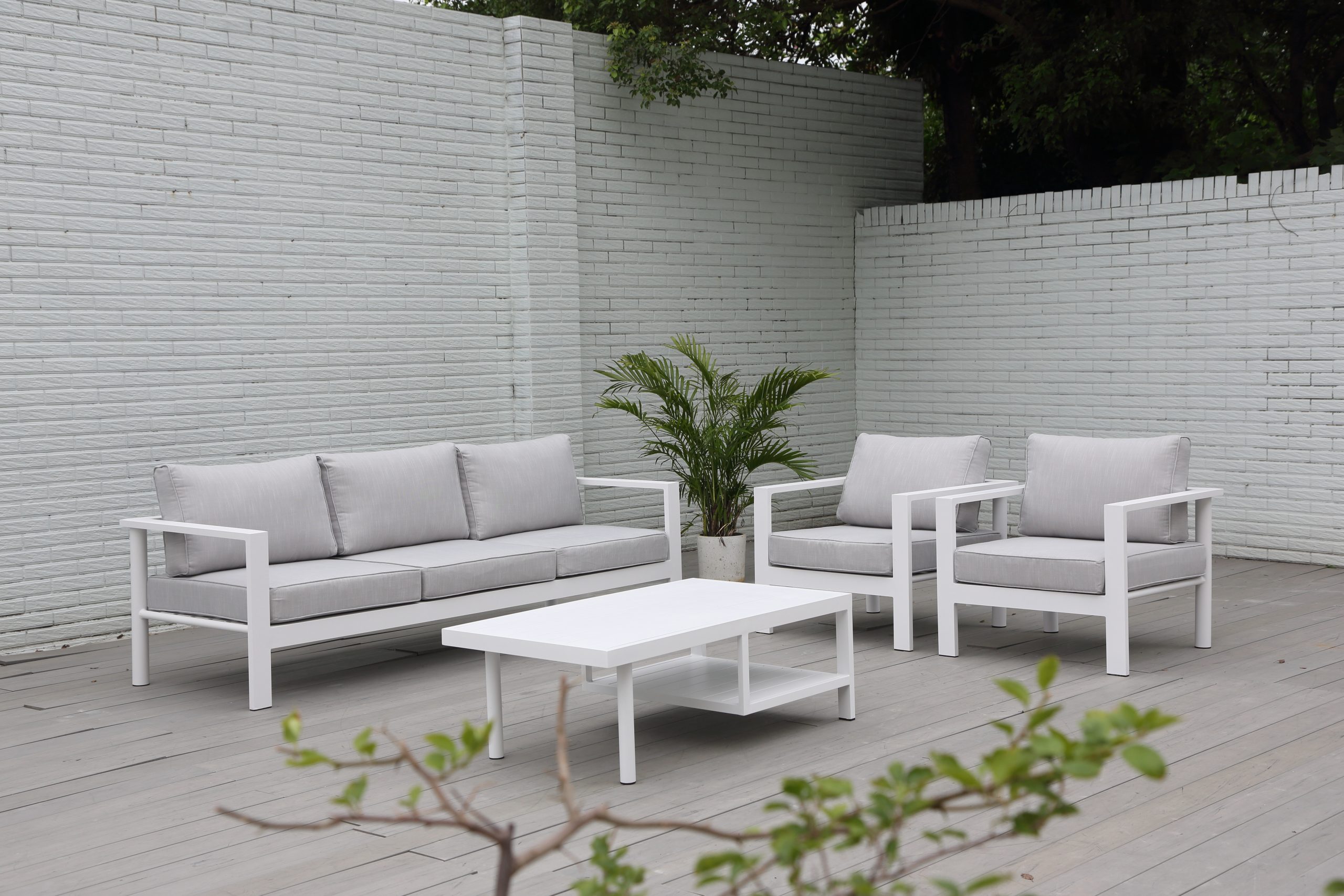 Sofá de jardín Luca de aluminio blanco con cojín 3 plazas